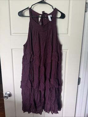 Boho Tiered Mini Dress in Deep Plum - Unknown Brand NWOT